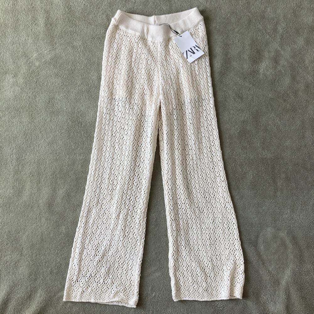 NWT Zara Pants Girls 11 12 White Crochet Wide Leg Lounge Boho Resort Coverup